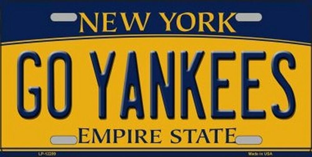 MLB Go Yankees License Plate Tag Metal New York Wall Sign NY Series Yellow New